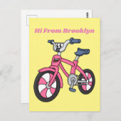 Niedlich-pink-Kinder Fahrrad Cartoon Abbildung Postkarte (Vorne/Hinten)