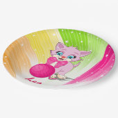 Niedlich Pink Kitten Cartoon Pappteller (Schrägansicht)