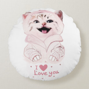 Niedlich Pink Kitten "I Liebe You" Rundkissen Rundes Kissen