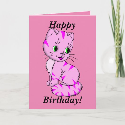 Niedlich Pink Kitten Karte (Vorderseite)