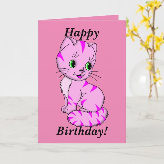 Niedlich Pink Kitten Karte (Gelbe Blume)