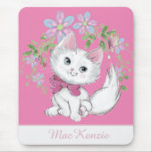 Niedlich Pink Kitten und Blume Mädchen Mousepad (Vorne)
