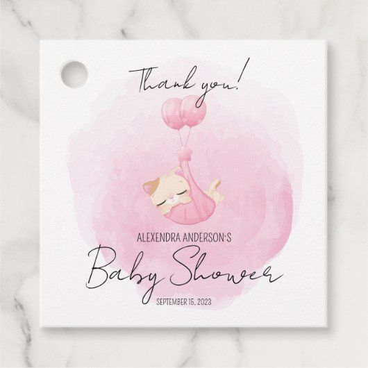 Niedlich Pink Kitten Watercolor Kinderdusche Geschenkanhänger (Vorderseite)