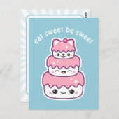 Niedlich Pink Kitty Cat Cake Postkarte (Vorne/Hinten)