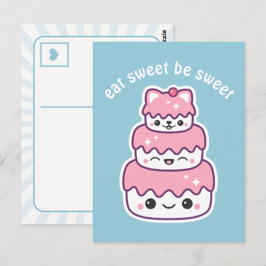 Niedlich Pink Kitty Cat Cake Postkarte (Vorne/Hinten)