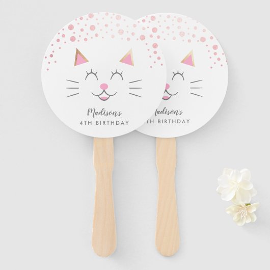 Niedlich Pink Kitty Cat Geburtstag Fächer (Vorne und Hinten)