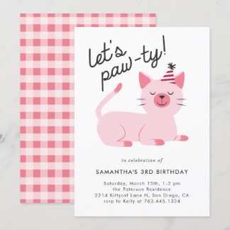 Niedlich Pink Kitty Cat Geburtstagsparty Einladung