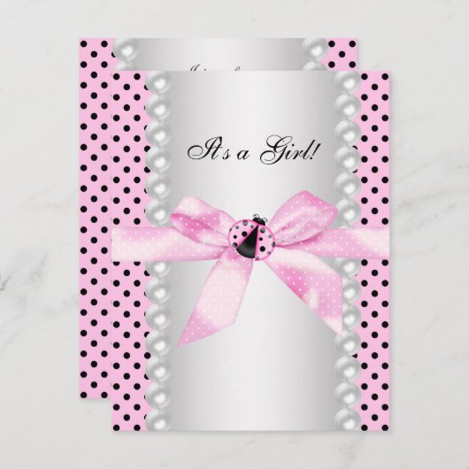 Niedlich Pink Ladybug Babydusche Einladung (Vorne/Hinten)