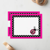 Niedlich Pink Ladybug Flat Danke Notizkarten Mitteilungskarte (Vorderseite/Rückseite Beispiel)