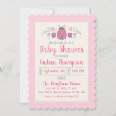 Niedlich Pink Ladybug Girl Babydusche Einladung (Vorderseite)