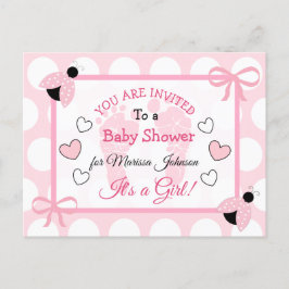 Niedlich Pink Ladybug Girl's Baby Shower laden ein Postkarte