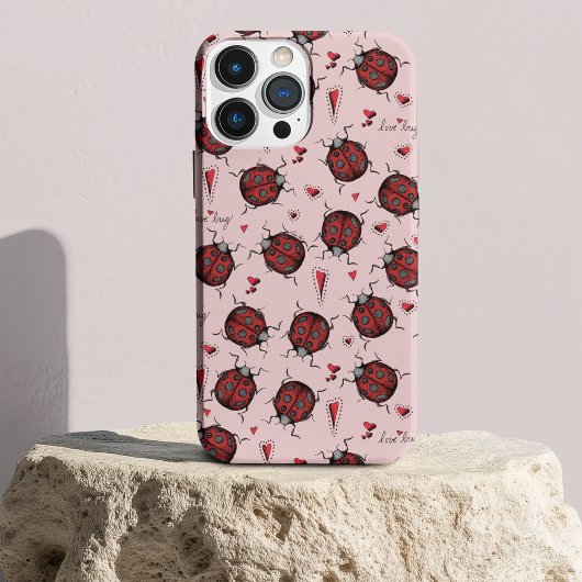 Niedlich Pink Ladybug Hearts Liebe Bug Illustratio Case-Mate iPhone Hülle