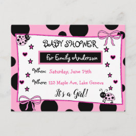 Niedlich Pink Ladybug Kinderdusche Einladung Postkarte