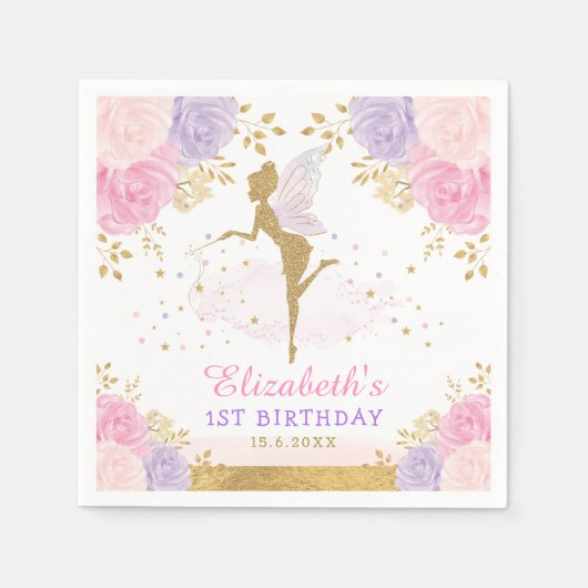 Niedlich Pink Lavender Fairy Baby Dusche 1. Geburt Serviette (Vorderseite)