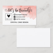 Niedlich Pink Let's Be Friends Social Media Logo Visitenkarte (Vorne/Hinten)