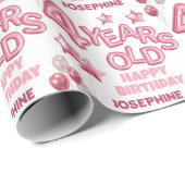 Niedlich Pink Letter Ballon 4. Geburtstag Geschenkpapier (Rolleneckpunkt)