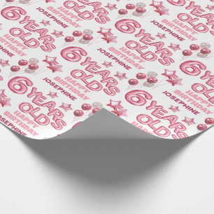 Niedlich Pink Letter Ballon 6. Geburtstag Geschenkpapier