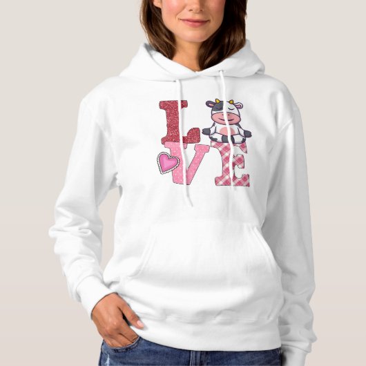 Niedlich Pink Liebe Yoga Kuh Hoodie (Vorderseite)