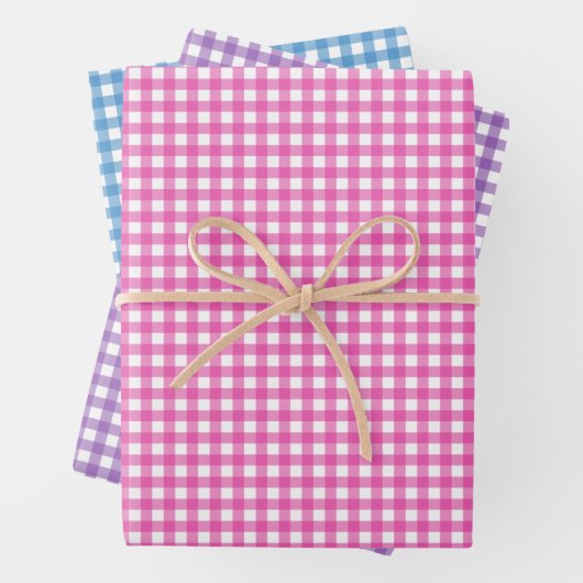 Niedlich Pink Lila Blue Gingham Pattern Geschenkpapier Set (Beispiel)