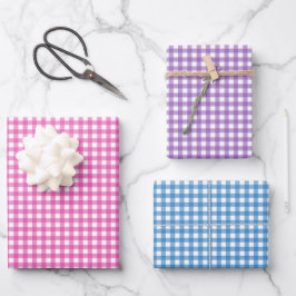 Niedlich Pink Lila Blue Gingham Pattern Geschenkpapier Set