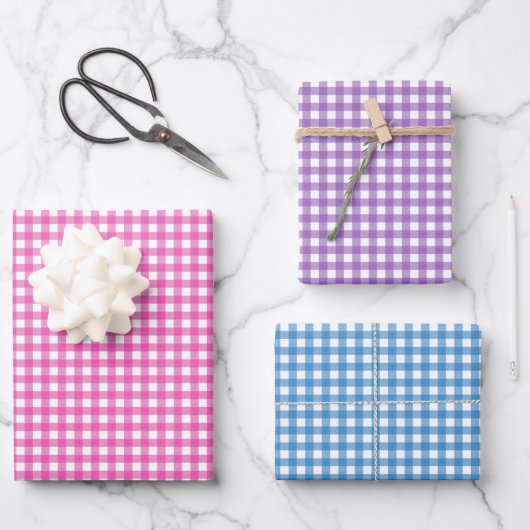 Niedlich Pink Lila Blue Gingham Pattern Geschenkpapier Set (Vorderseite)