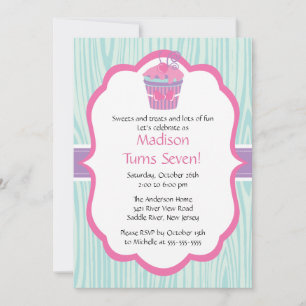 Niedlich Pink & Lila Cupcake Girl Geburtstagsparty Einladung