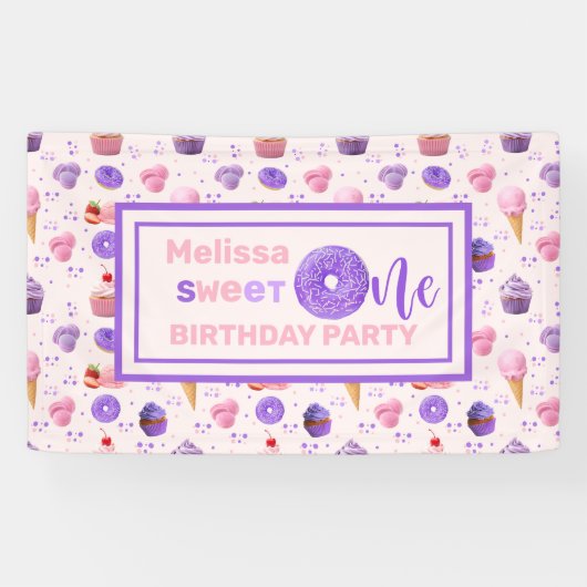 Niedlich Pink Lila Sweet One Birthday Party Banner (Horizontal)