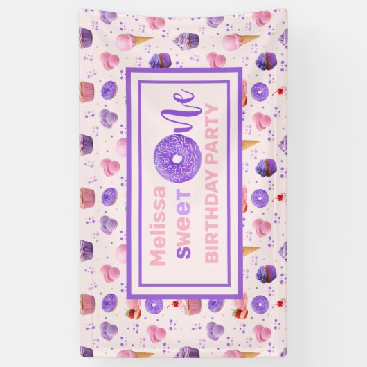 Niedlich Pink Lila Sweet One Birthday Party Banner (Vertikal)