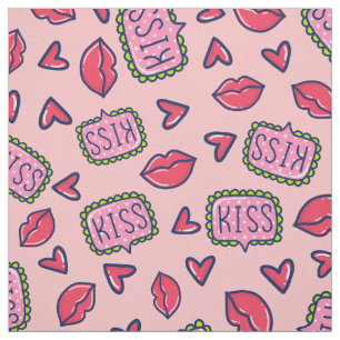 Niedlich Pink Lips Kisses & Hearts Doodle Gemuster Stoff