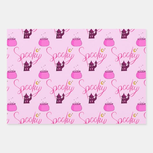 Niedlich Pink Little Boo Ghost Skull Halloween-Ges Geschenkpapier Set (Vorderseite 3)