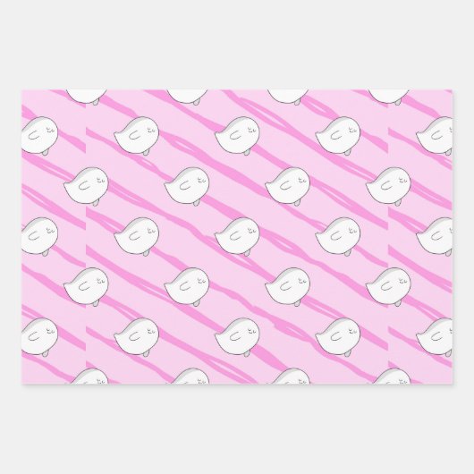 Niedlich Pink Little Boo Ghost Skull Halloween-Ges Geschenkpapier Set (Vorderseite)