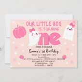 Niedlich Pink Little Boo Halloween Erster Geburtst Einladung (Vorderseite)