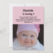 Niedlich Pink Little Girl's 1. Geburtstag Foto Einladung (Vorderseite)