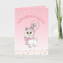 Niedlich Pink Llama Girls Personalisierter Geburts