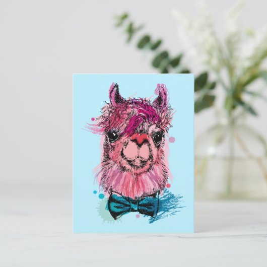 Niedlich Pink Llama Postkarte (Stehend Vorderseite)