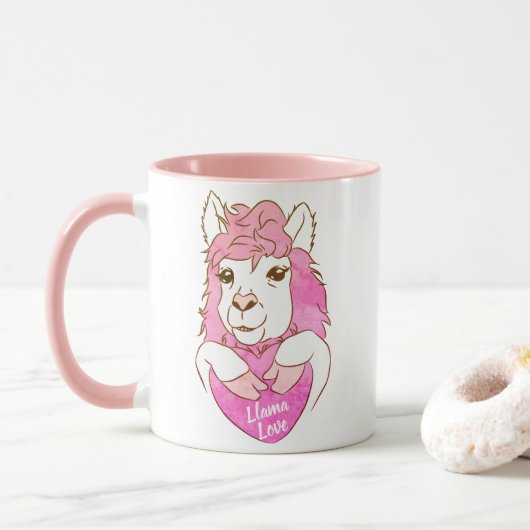 Niedlich Pink Llama Sketch Llama Liebe Tasse (Mit Donut)
