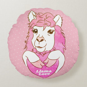 Niedlich Pink Llama Sketch & Polka Dots Llama Lieb Rundes Kissen