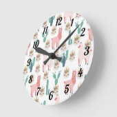 Niedlich Pink Llamas und Green Cactus Baby Kids Runde Wanduhr (Winkel)