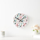 Niedlich Pink Llamas und Green Cactus Baby Kids Runde Wanduhr (Zuhause)