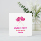 Niedlich Pink Lollipops Herzens Valentinstag Begrü Einladung (Stehend Vorderseite)