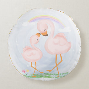 NIEDLICH PINK MAMA UND BABY FLAMINGOS RUNDES KISSEN