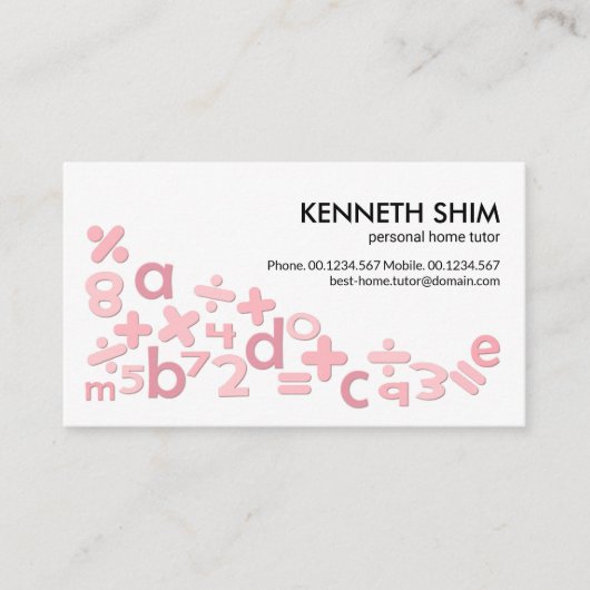 Niedlich Pink Mathe Symbols Alphabets Zuhause Tuto Visitenkarte (Vorderseite)