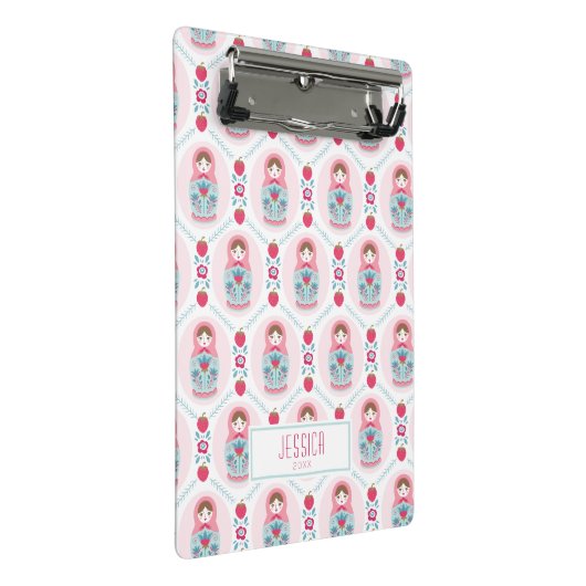 Niedlich Pink Matryoshka Nesting Doll Mini Klemmbrett (Schrägansicht)