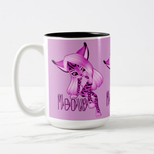 Niedlich Pink Meow Tiger Cat Kaffee Tasse (Links)