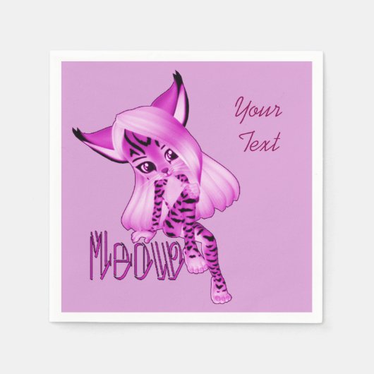 Niedlich Pink Meow Tiger Cat Napkins Serviette (Vorderseite)