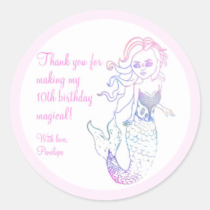Niedlich Pink Mermaid Geburtstagsparty Vielen Dank Runder Aufkleber