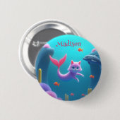 Niedlich Pink Mermaid Kitten Button (Vorne & Hinten)