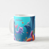 Niedlich Pink Mermaid Kitten Kaffeetasse (Vorderseite Links)