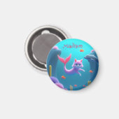 Niedlich Pink Mermaid Kitten Magnet (Vorderseite/Rückseite)