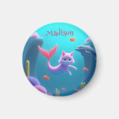 Niedlich Pink Mermaid Kitten Magnet (Vorne)